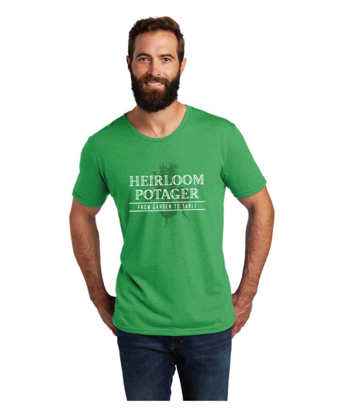 Man wearing Heirloom Potager Green Radish Tshirt - Unisex