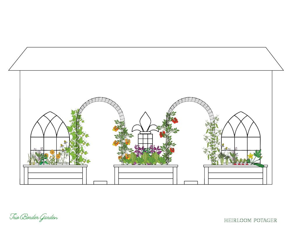 HeirloomPotager_Rios_BorderGarden_web Trio Border Garden Rendering | Copyright 2020 Heirloom Potager