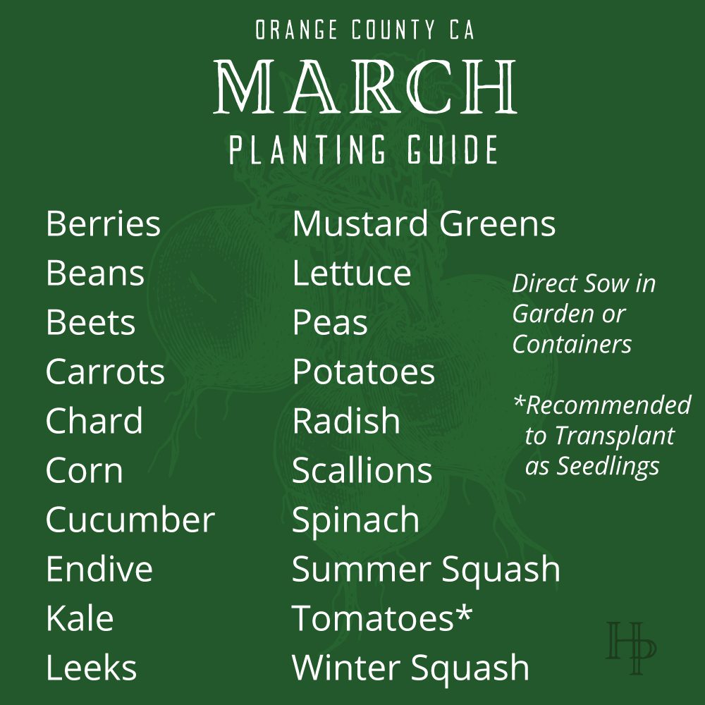 Orange County, CA March Planting List