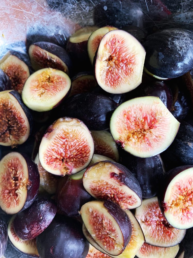 Fresh sliced turkish figs in a bowl