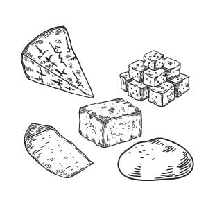 Heirloom Potager Guide to Salads - sketches of cheese options