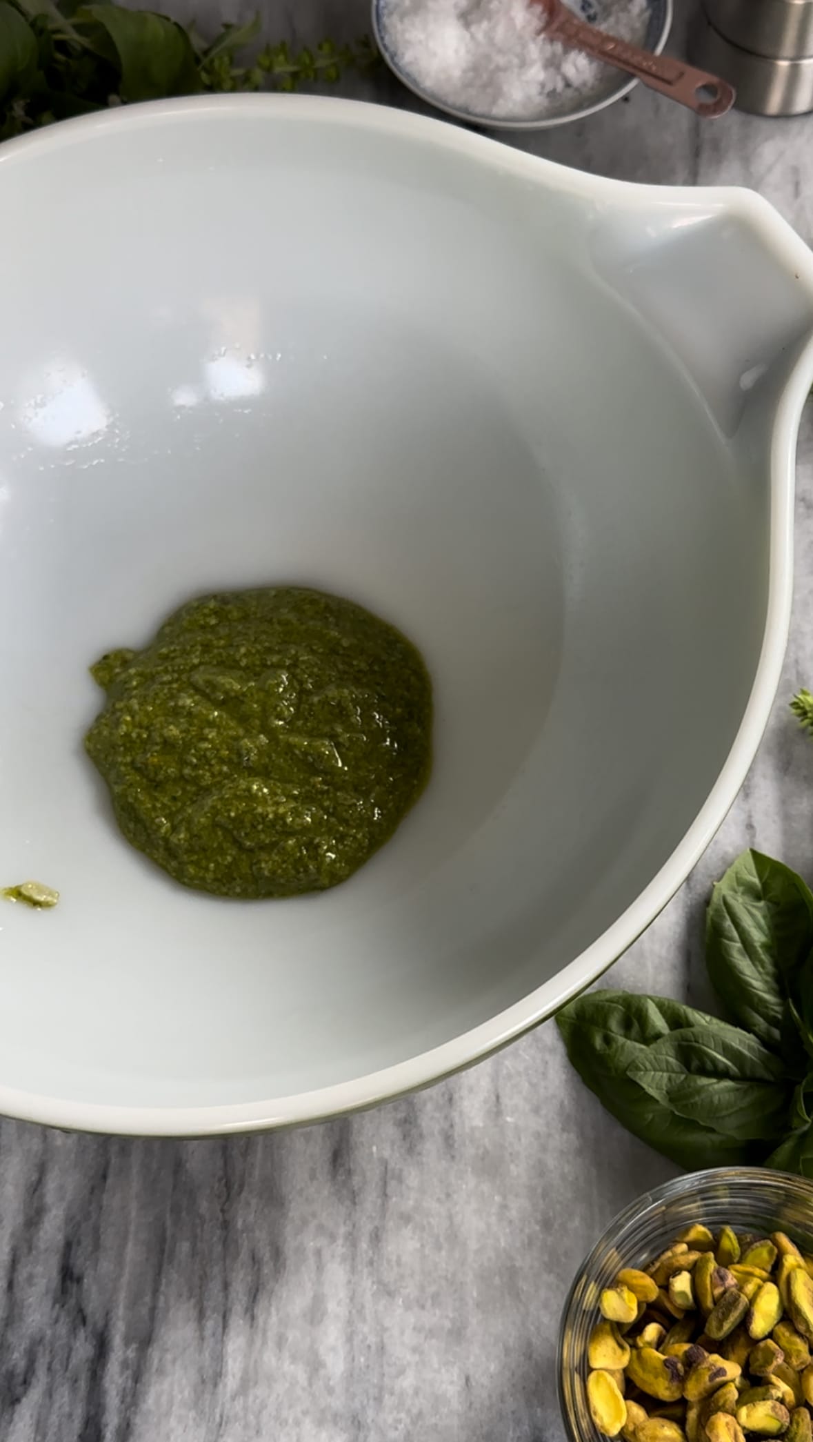 Basil Pesto in a bowl for Pesto Potato Salad